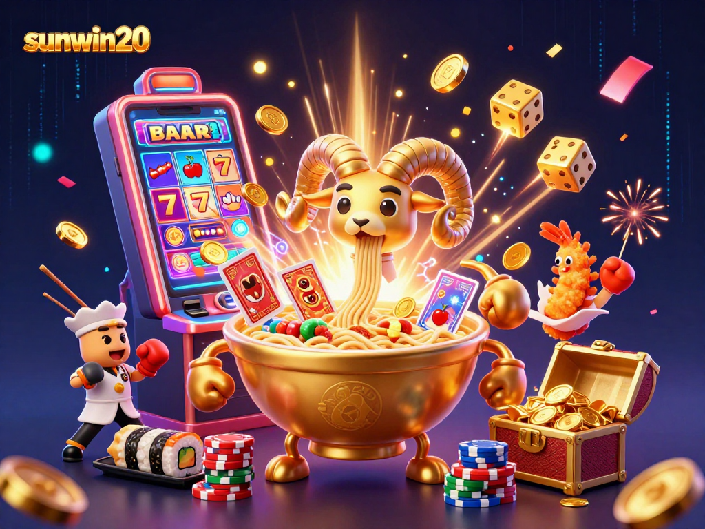 sunwin20 unleashes excitement with a vibrant 3D casino scene filled with playful characters and jackpots