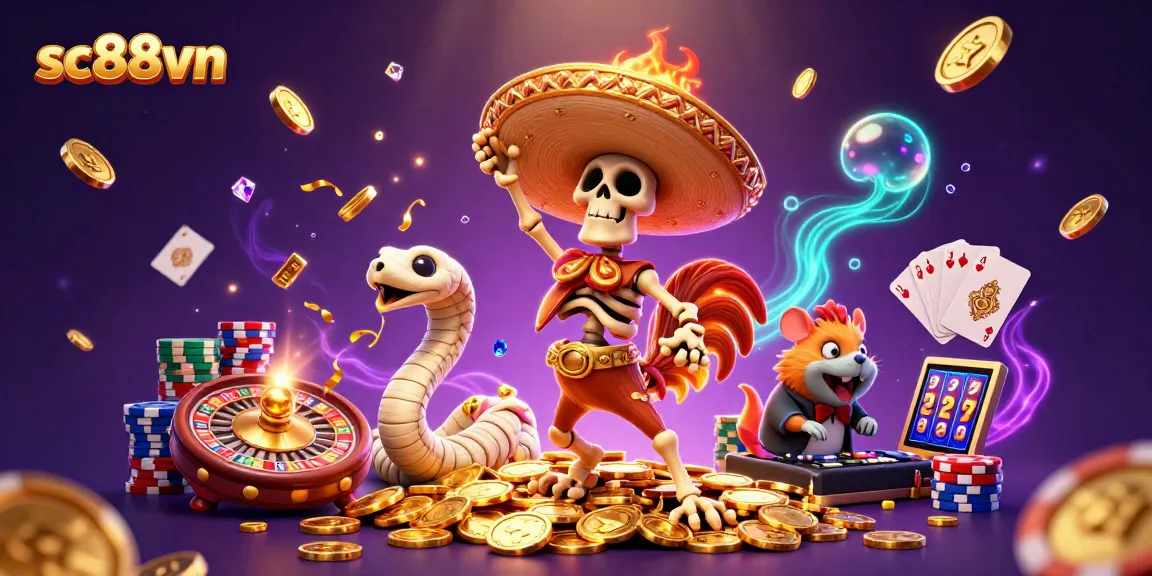 Win big with sc88vn as a skeleton mariachi dances on coins under vibrant casino lights