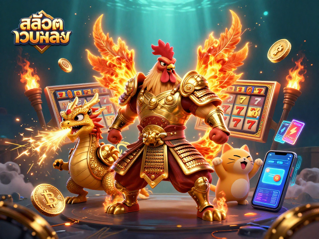 Play สล็อตเว็บตรง with vibrant characters and exciting game elements in a dynamic 3D scene.