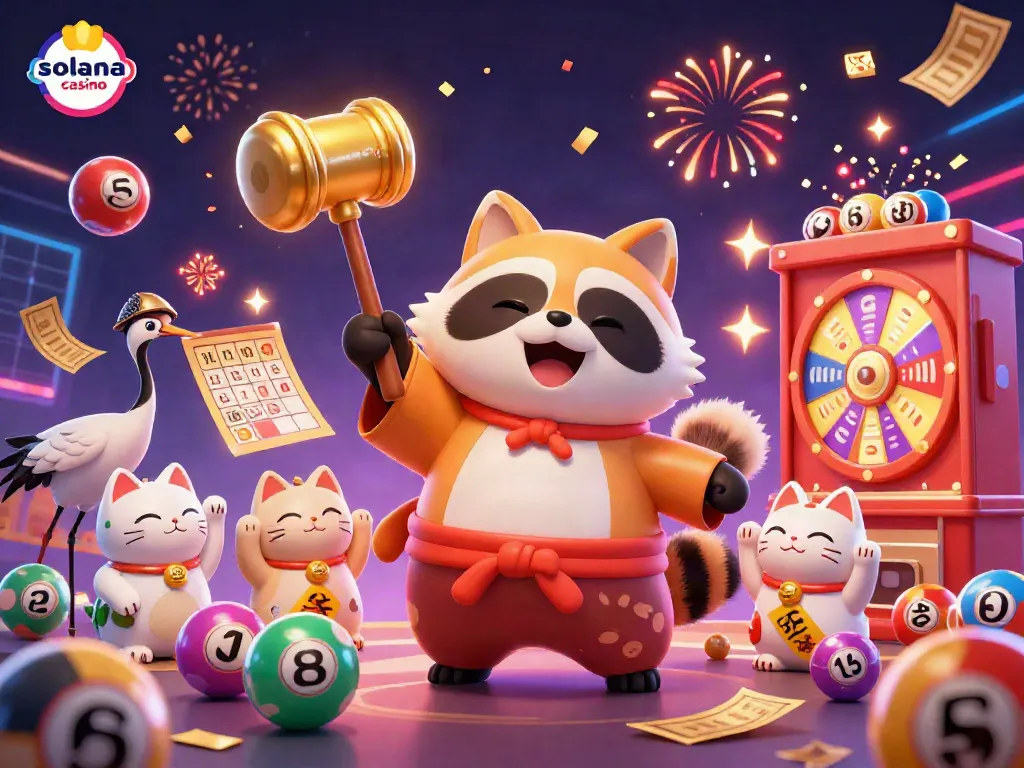 Experience the excitement at Solana Casino with this vibrant 3D illustration featuring animated characters and casino elements.