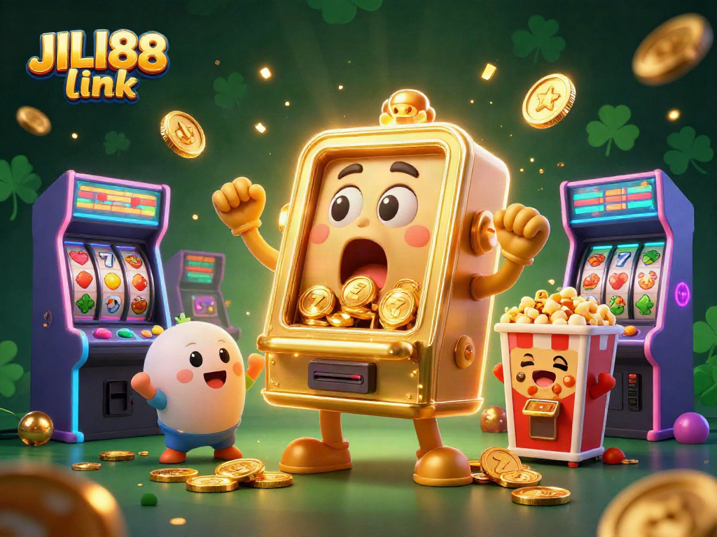 Experience the thrill of JILI88 link with a jubilant golden slot machine and cheering companions!