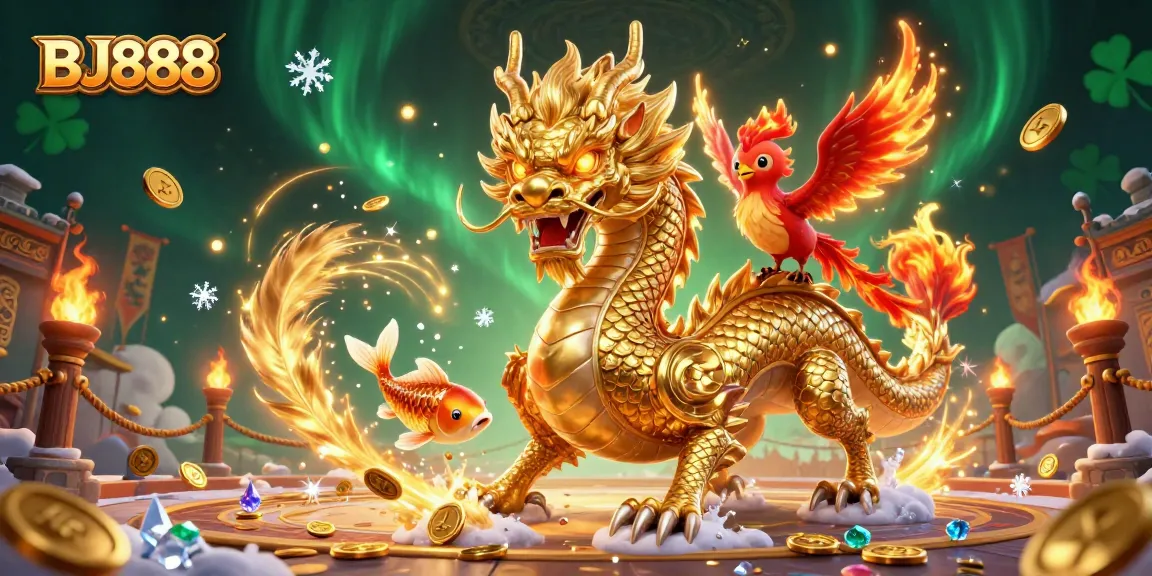 Experience thrilling betting adventures with BJ888 as a fierce dragon and charming phoenix come alive.