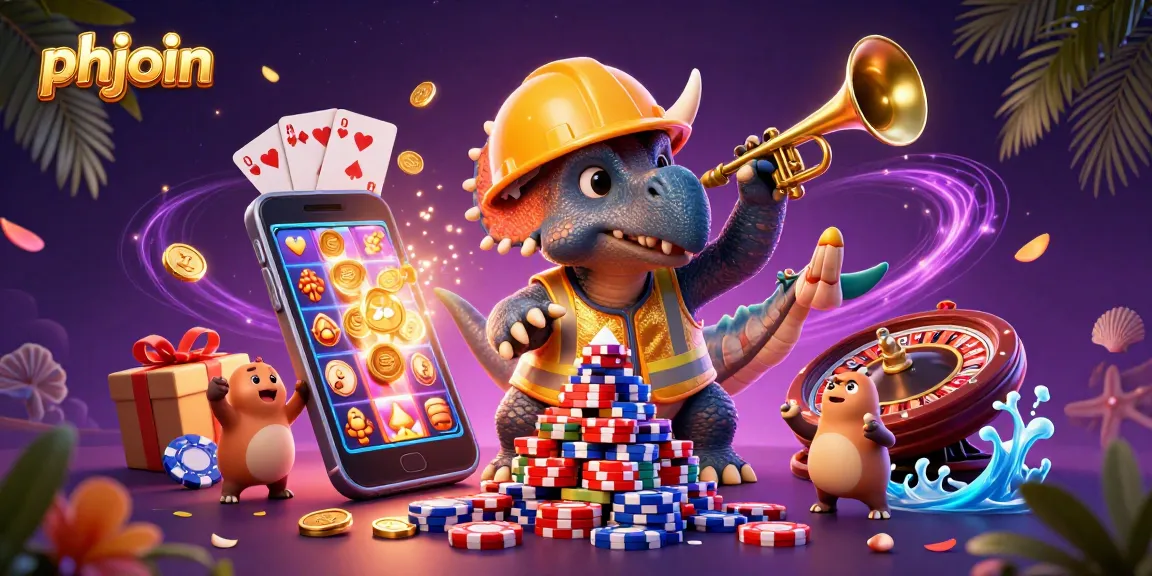 phjoin celebrates with a lively casino scene featuring a triceratops and game elements.