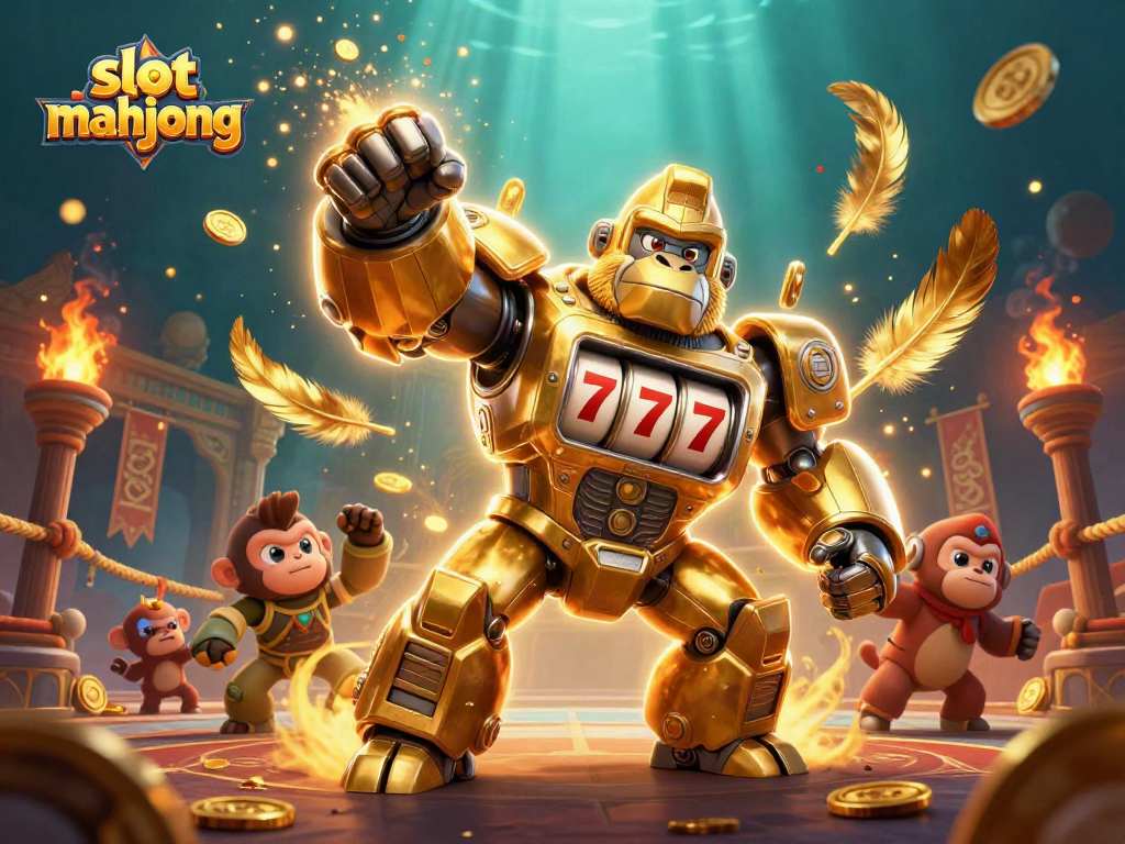Experience thrilling action in slot mahjong with a golden gorilla mech and dynamic casino elements