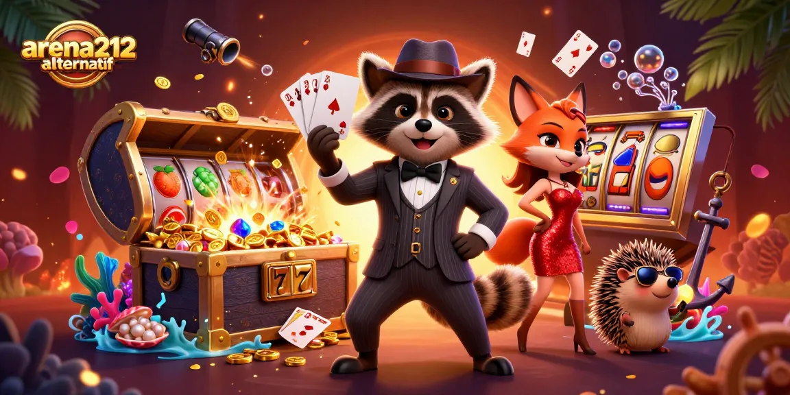 arena212 alternatif temukan permainan slot dalam ilustrasi kasino yang penuh dengan simbol dan kemewahan.