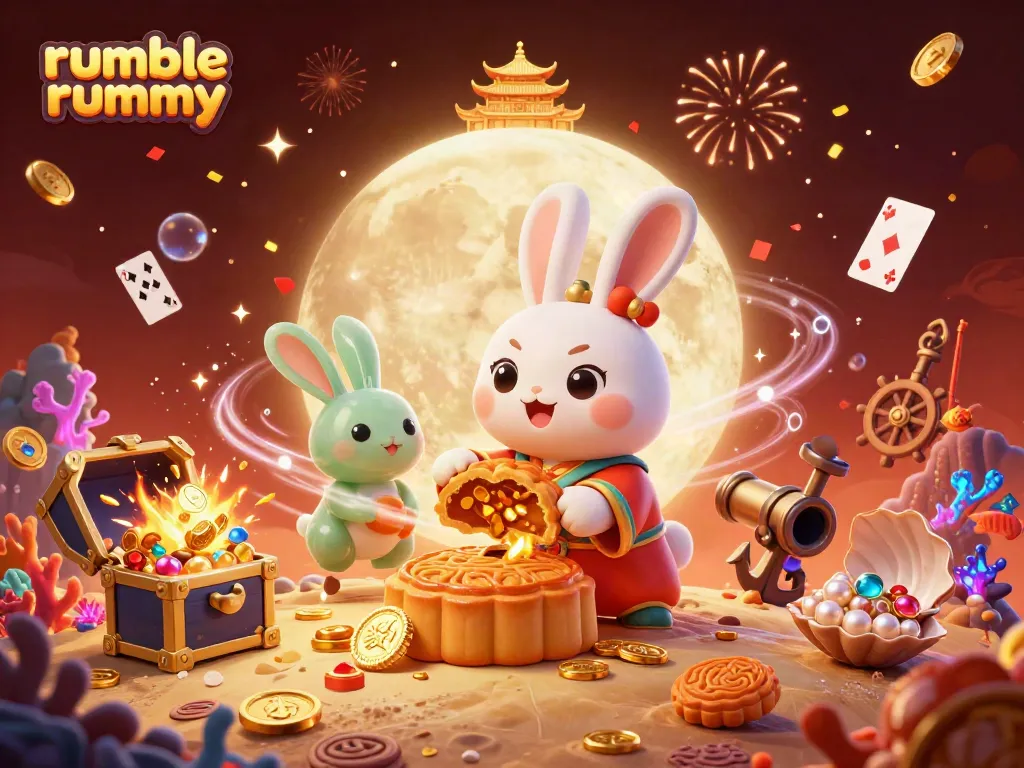 Experience the excitement of rumble rummy with dynamic casino elements and characters in an engaging illustration.