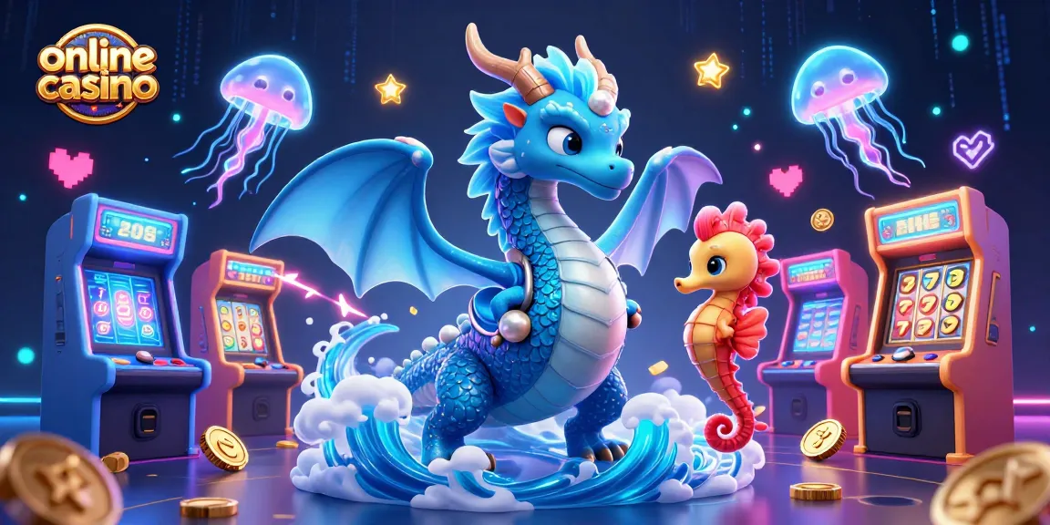 Engage with an exciting online casino experience featuring a dragon, seahorse knight, and vibrant slot elements.