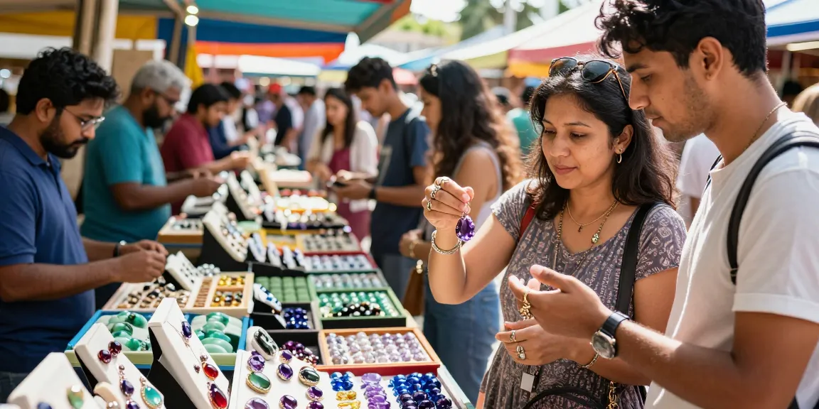 Explore beautiful gemstones and quality merchant offerings at https://www.mygemspot.com in a vibrant market setting.