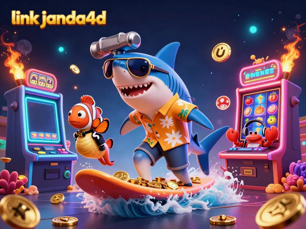 Link janda4d merayakan kemenangan dengan ikan hiu, clownfish, dan kepiting DJ di kasino digital.