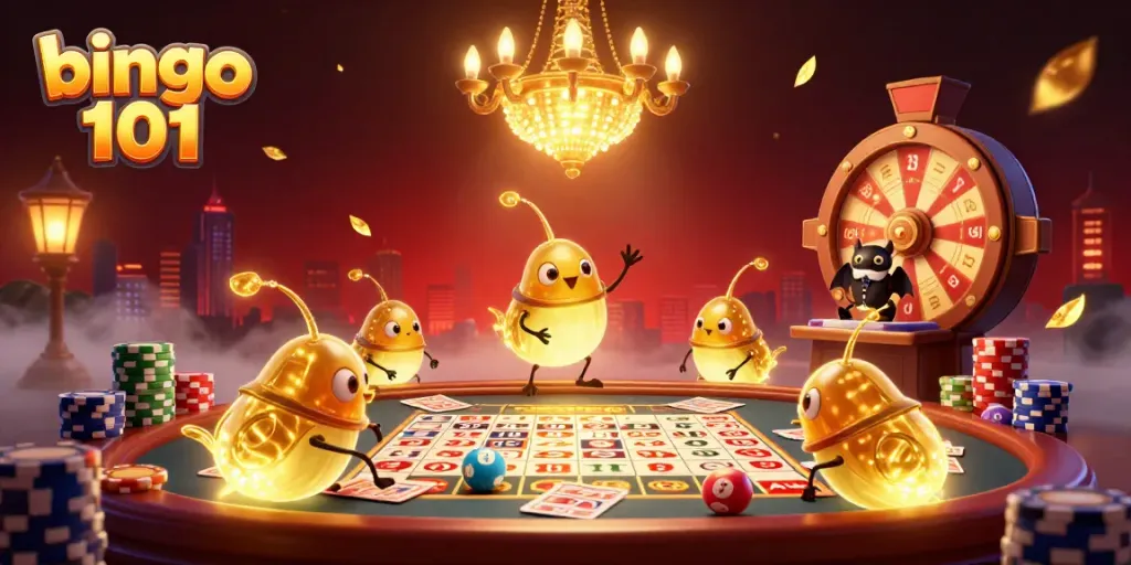 Experience exciting bingo 101 gaming as glowworms illuminate the vibrant casino table with their golden tails.