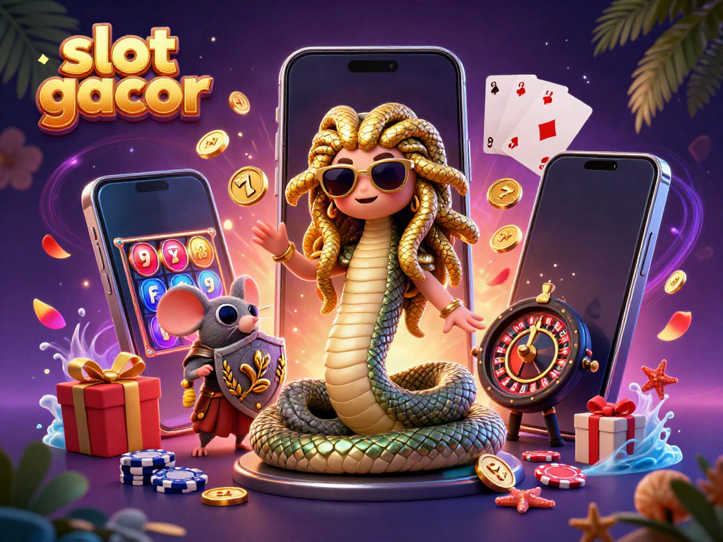 Engage with slot gacor through vibrant 3D depiction of cute Medusa and dynamic game elements.