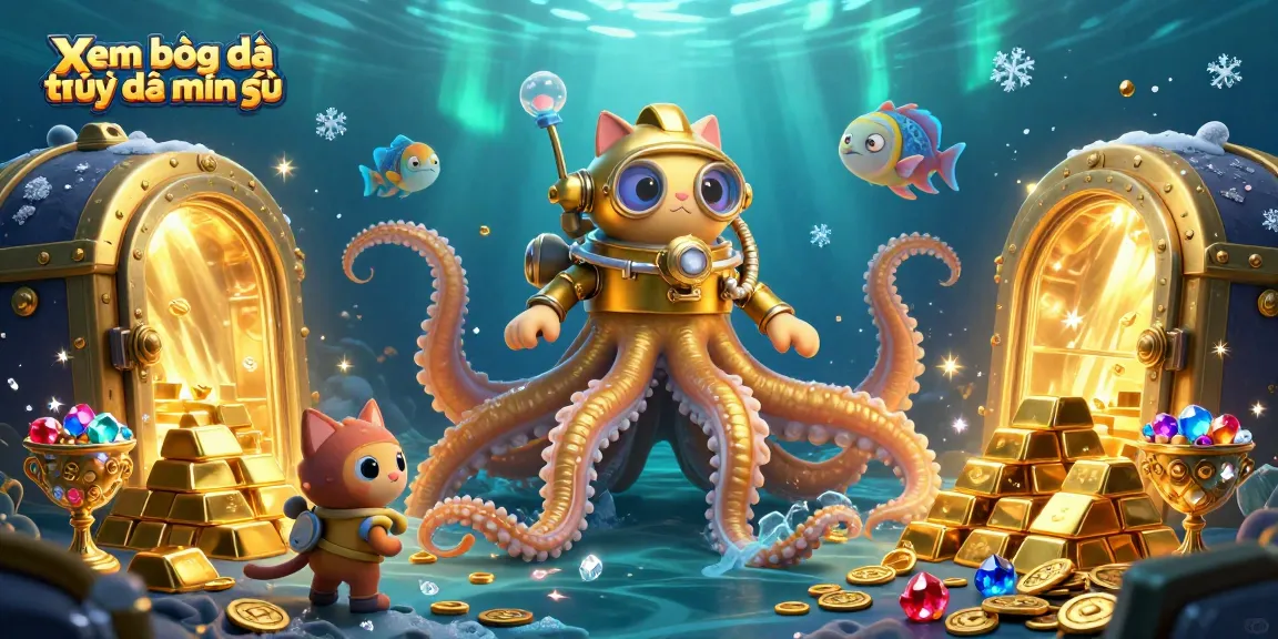 Xem bóng đá trực tiếp miễn phí while enjoying a dazzling underwater adventure with a kraken and a diving cat.