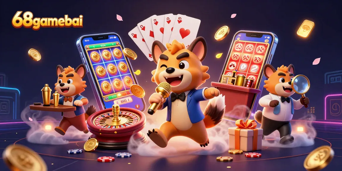 Experience the vibrant energy of 68gamebai with hyenas entertaining at a comedy casino club.