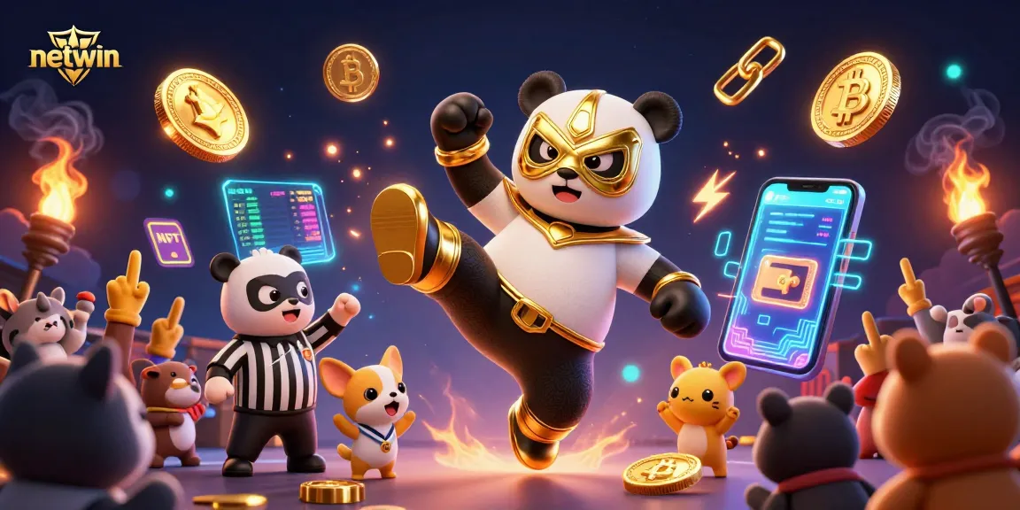 Experience thrilling gaming action with netwin at this vibrant casino scene featuring a wrestling panda.