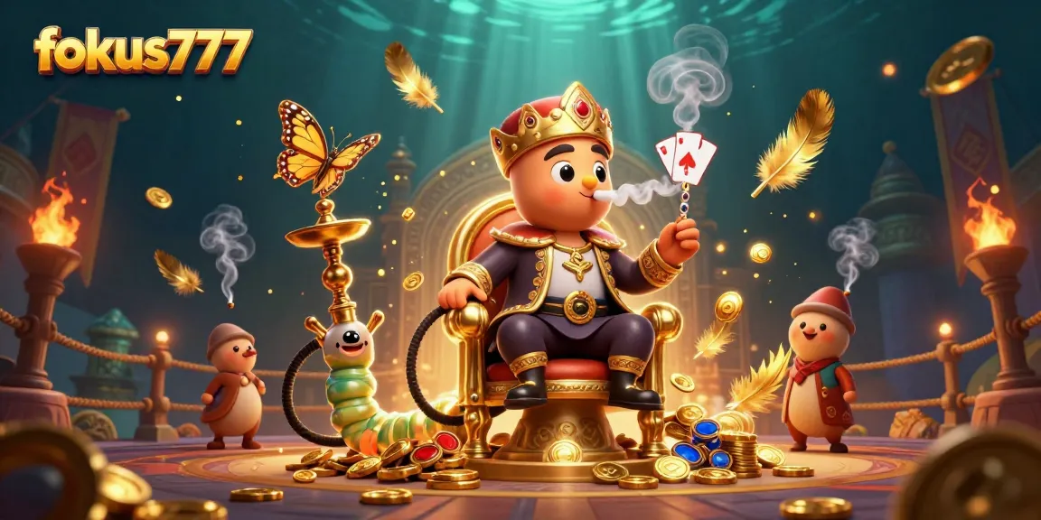 Play engaging games at fokus777 with a whimsical 3D casino scene featuring unique characters and vibrant elements.