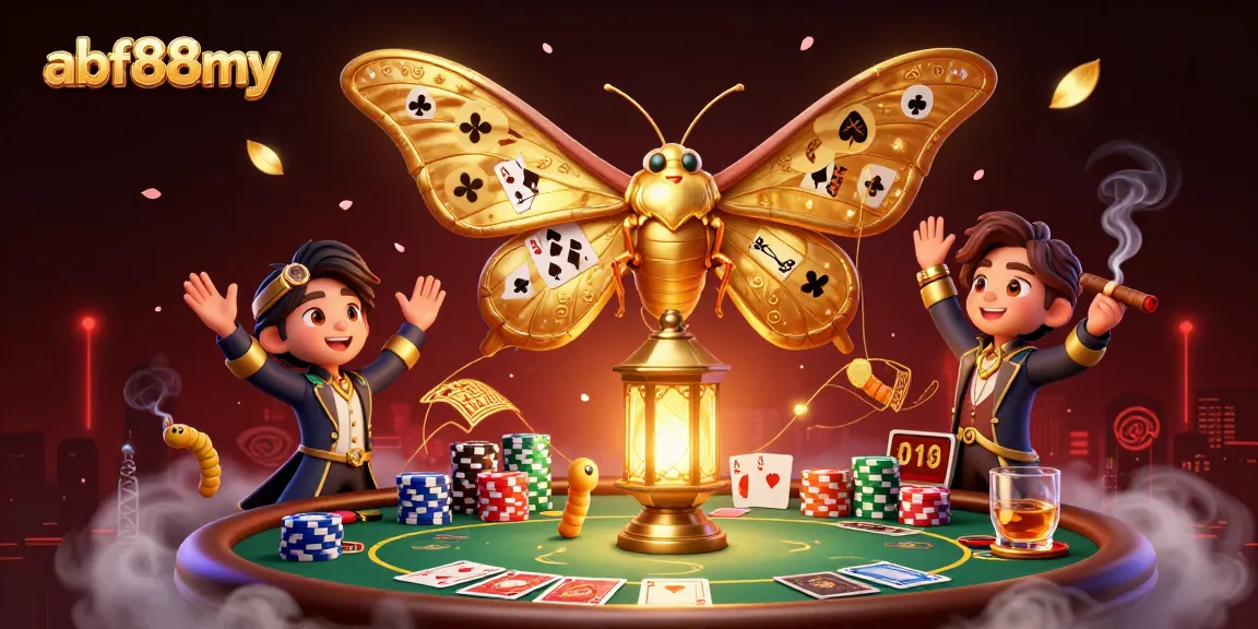 Experience the thrill of afb88my with vibrant poker scenes illuminated by a magnificent moth.