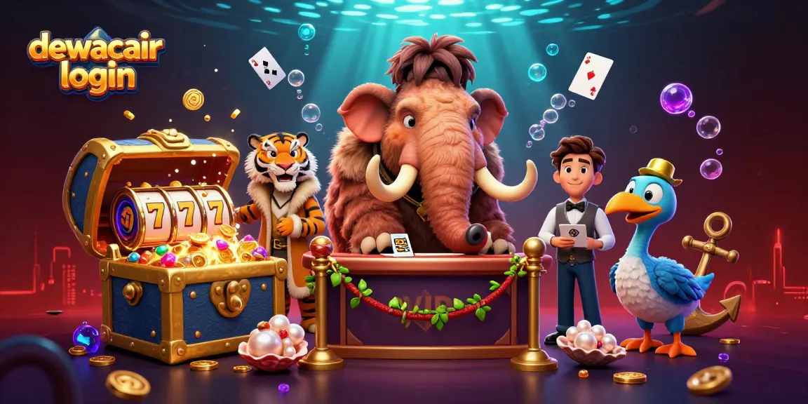Engage with dewacair login at this vibrant 3D casino scene featuring a woolly mammoth bouncer welcoming players.