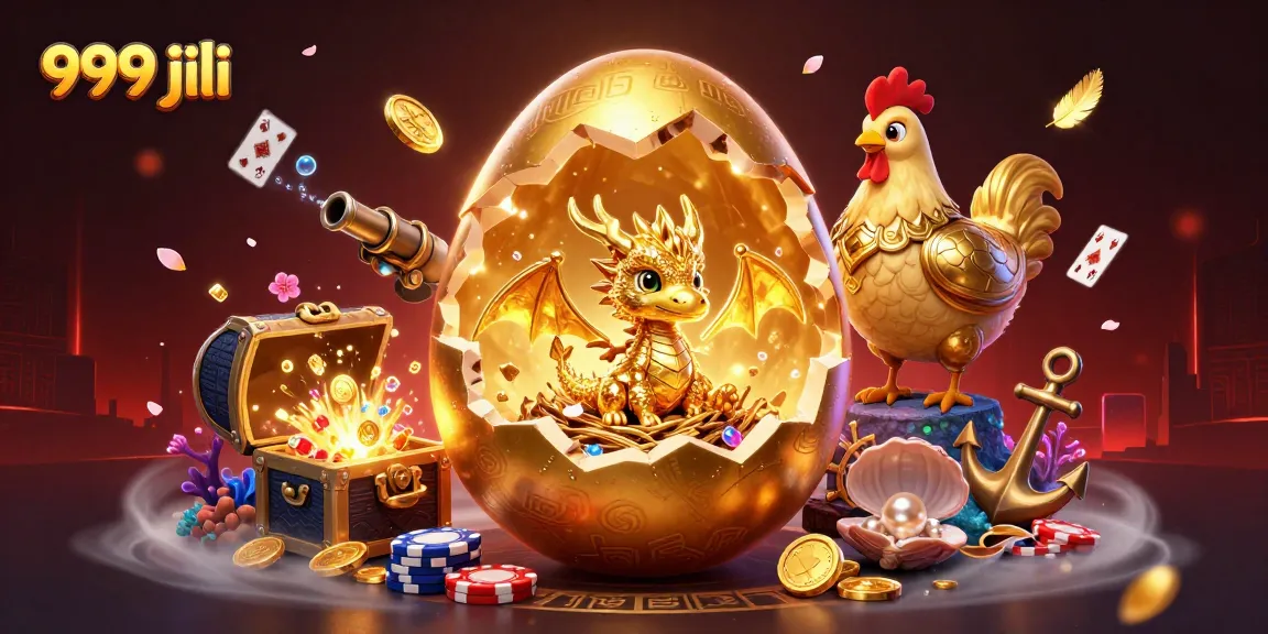 Play thrilling games at 999 jili with a spectacular golden dragon and poker chips backdrop.