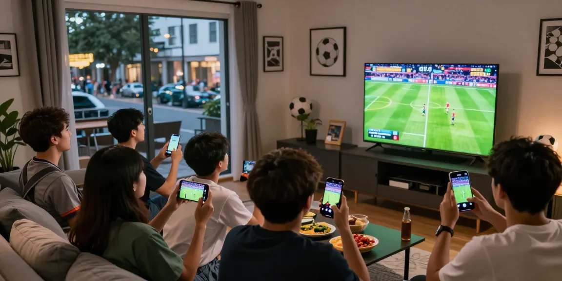 رابط مباريات اليوم displayed on mobile devices as fans enjoy a thrilling live sports moment at home.