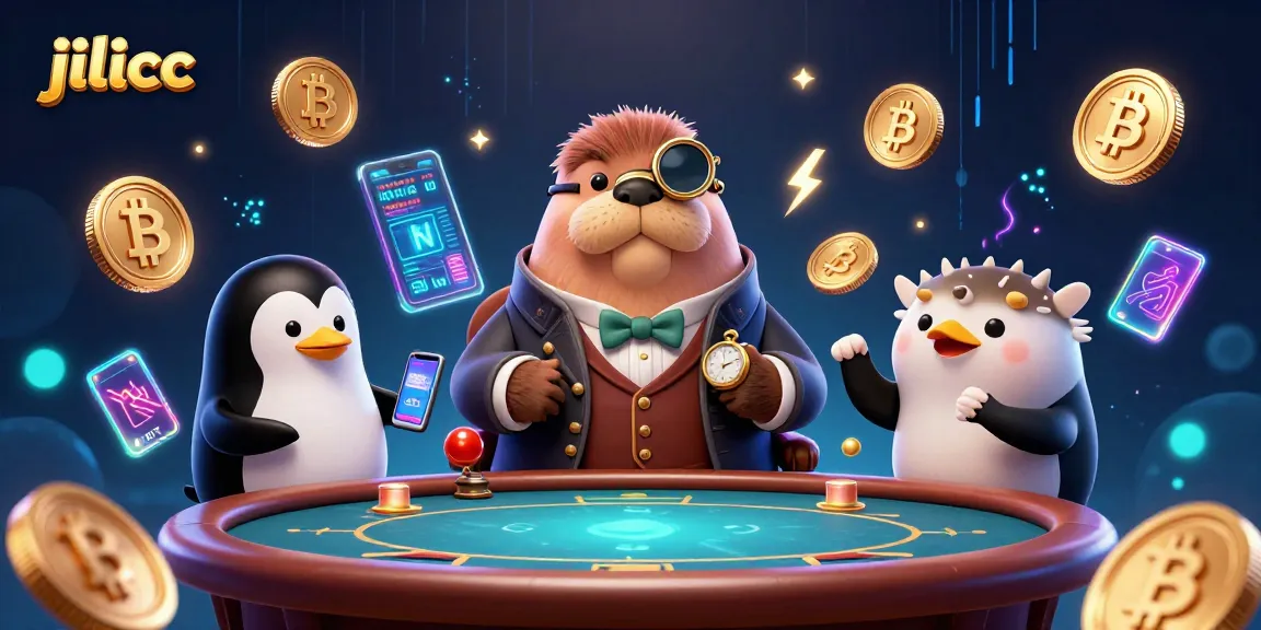 Players enjoy thrilling poker games at jilicc with vibrant marine characters and cryptocurrency elements.