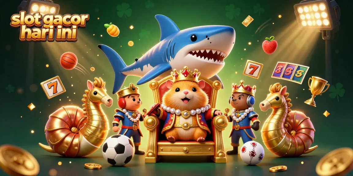 Slot gacor hari ini menampilkan raja hamster emas dan penjaga kuda laut di latar bernuansa kasino.