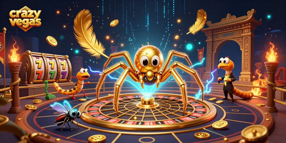 Engage with crazyvegas' thrilling roulette scene featuring a golden spider and centipede croupier.