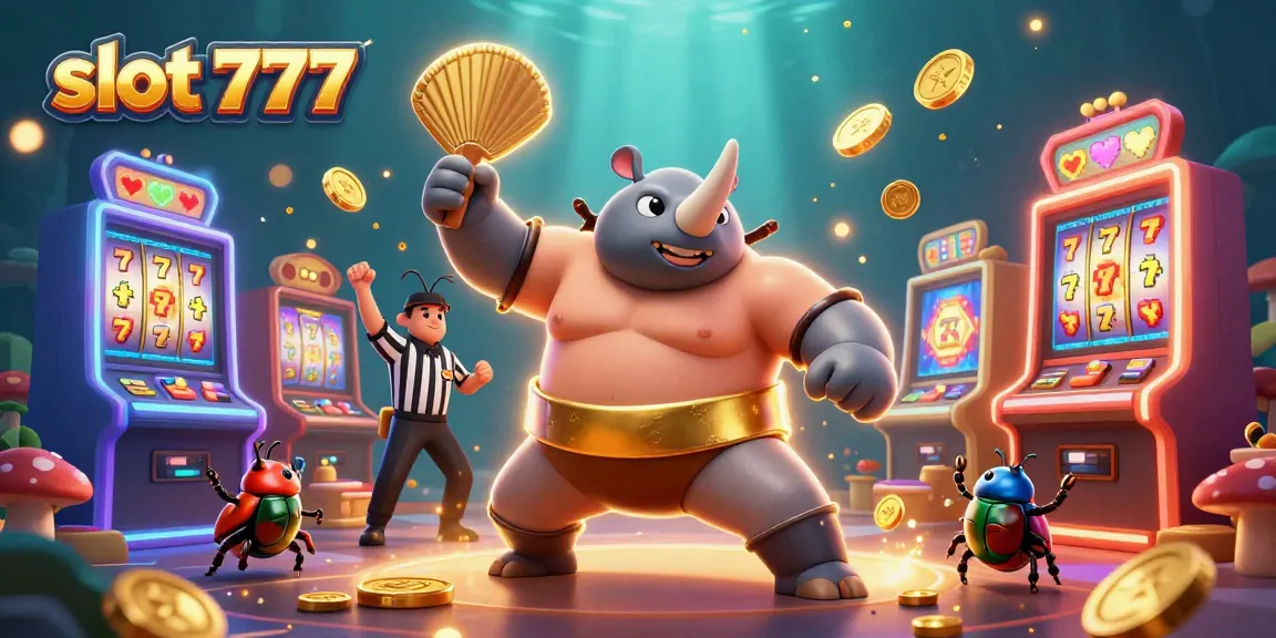 Engage with slot 777 online as gold coins and game symbols fly with dynamic excitement in this vibrant illustration.