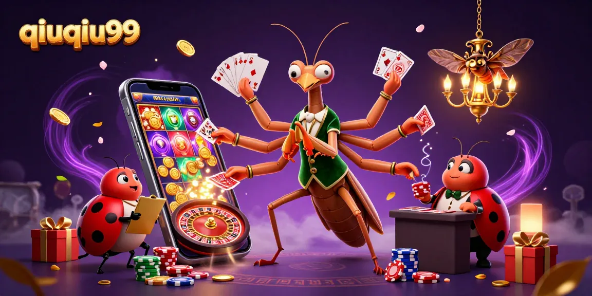 Join the action at qiuqiu99 with vibrant casino characters amidst dynamic gaming elements