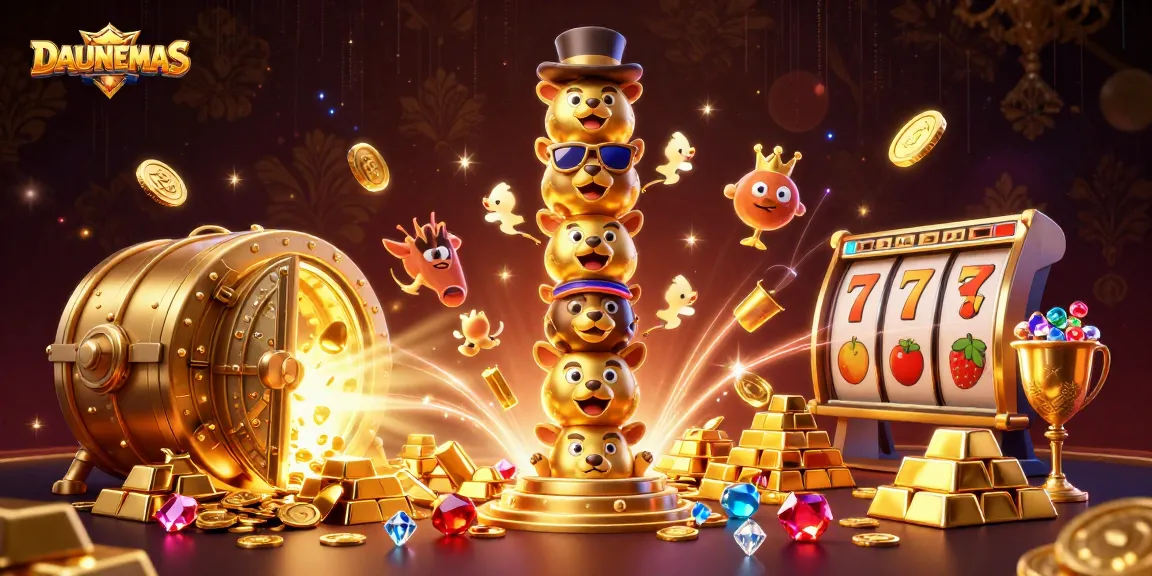 Experience thrilling gameplay with DAUNEMAS's vibrant casino scene featuring dynamic elements and sparkling treasures.