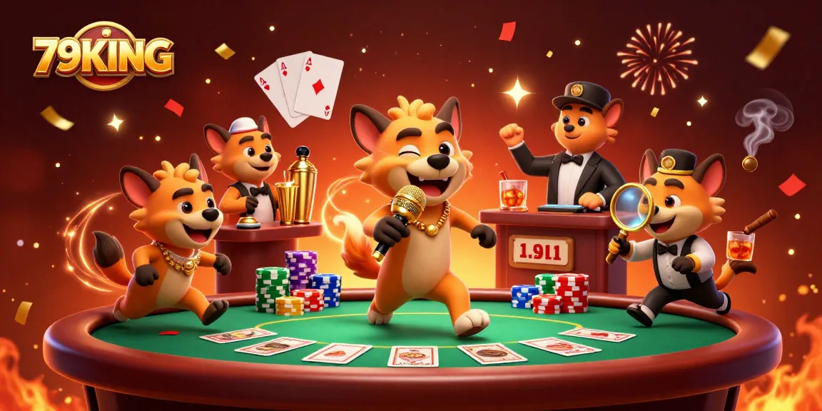 79KING highlights a lively comedy casino scene featuring hyenas engaging in gaming fun.