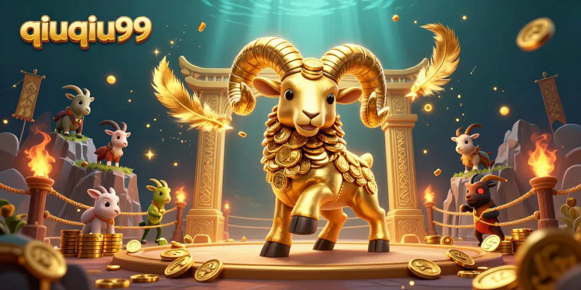 Experience the thrill of qiuqiu99 with a massive golden ram charging through a vibrant casino atmosphere.