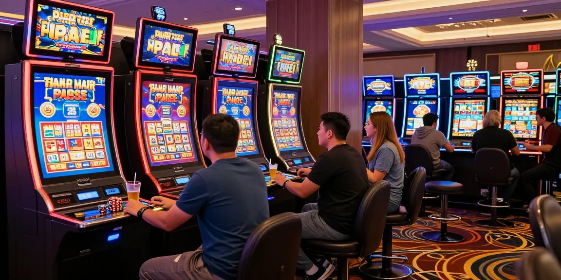 Slot gacor di Dewa123 dengan para pemain merayakan kemenangan di mesin slot modern.