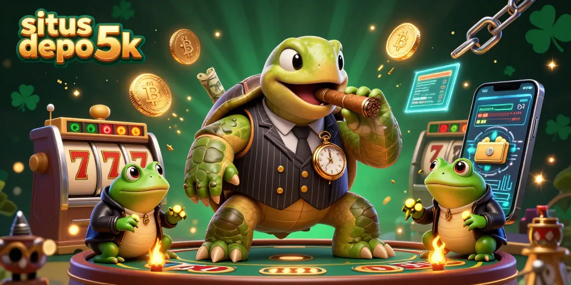 Spin the reels at situs depo 5k with a unique casino illustration capturing thrilling gaming moments.