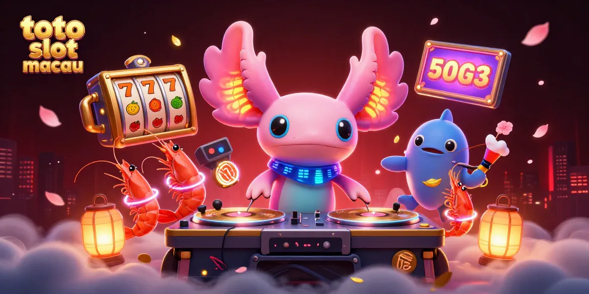 Engage in the vibrant world of toto slot macau with a neon axolotl DJ and lively slot reels.