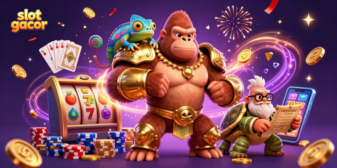 Experience the thrill of slot gacor as a vibrant gorilla king and companions celebrate wins.